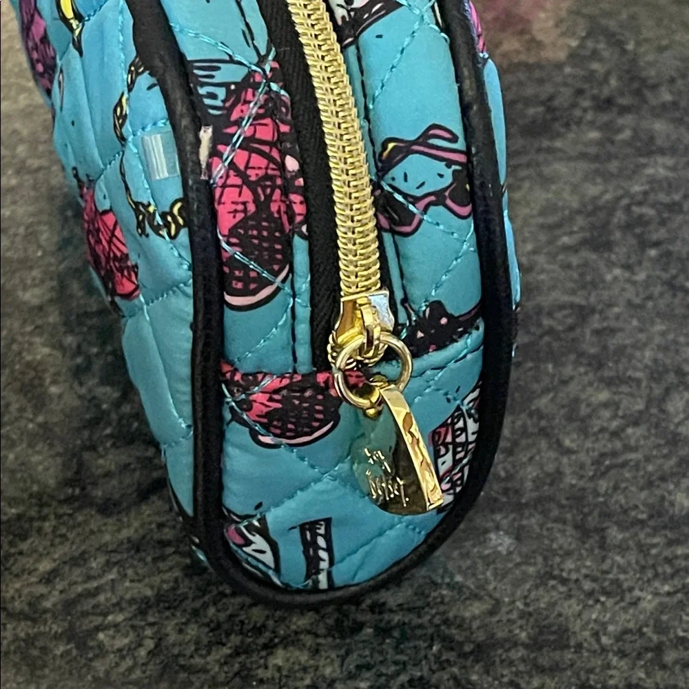 Betsey Johnson Turquoise Quilted Cosmetic Pouch with Pink Accent Print